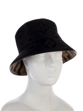 Louis Vuitton Black Bucket Hat with Tiger-Print Reversible Lining
